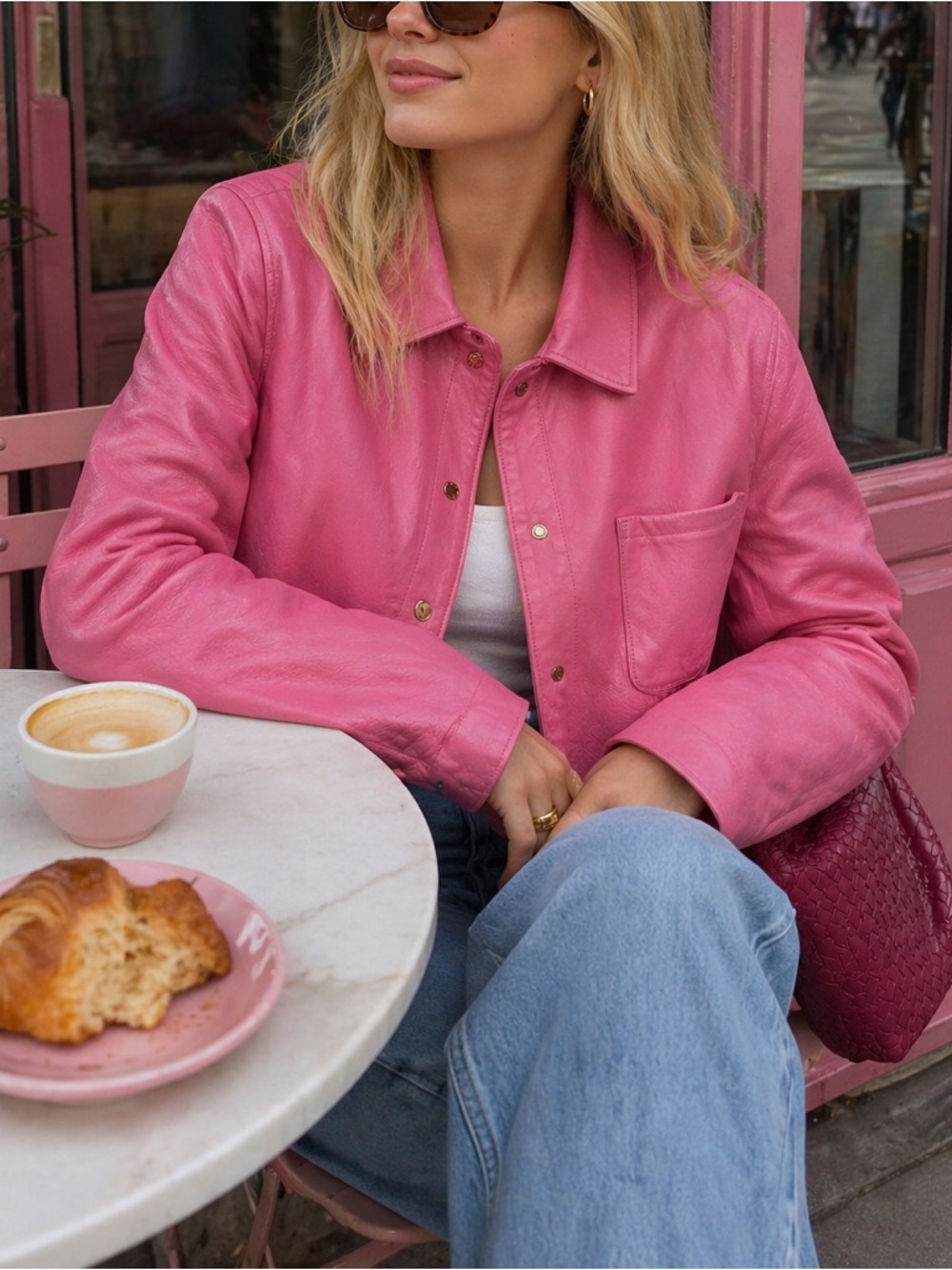 Worth Bubblegum Pink Leather Blazer Jacket Size 14 Butter Soft Quiet Luxury 90s - Picture 1 of 16